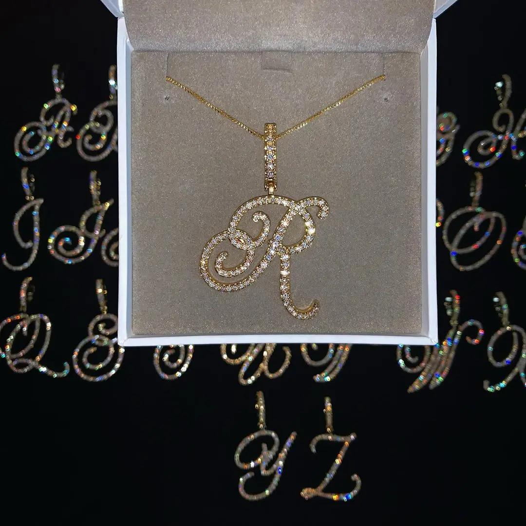 Collier pendentif avec 26 lettres initiales cursives, Micro pavé 5A, zircone cubique, bijoux avec no