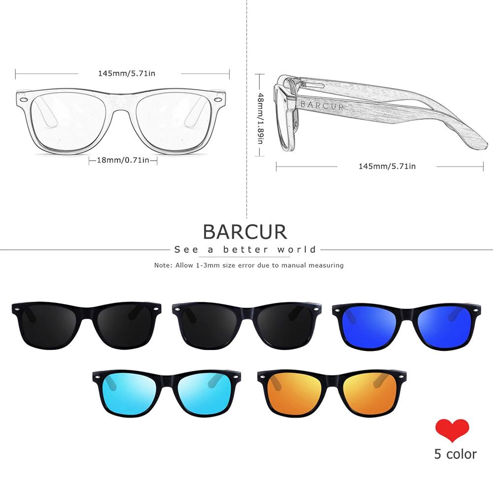 BARCUR-Lunettes de soleil polarisées carrées en bois pour homme, accessoire de haute qualité, boîte 