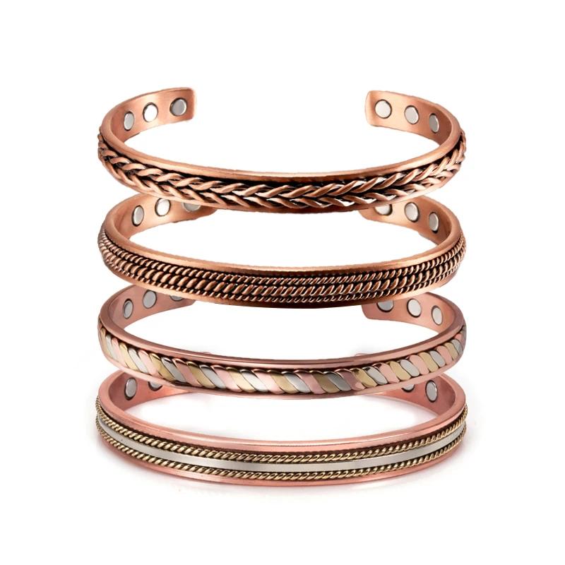 Bracelet magnétique torsadé en cuivre pur, bracelets à manchette réglables pour hommes et femmes, so