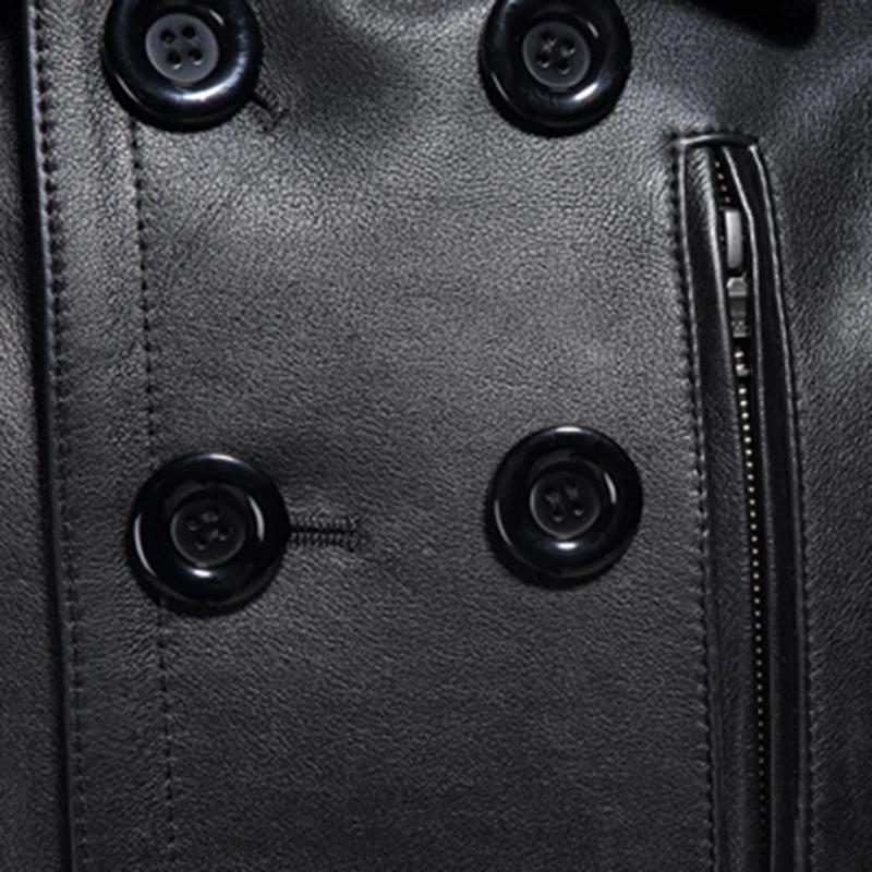 Mauroicardi-Manteau en Cuir PU Noir pour Femme, Manches sulf, Double Boutonnage, Élégant, Luxe, Styl