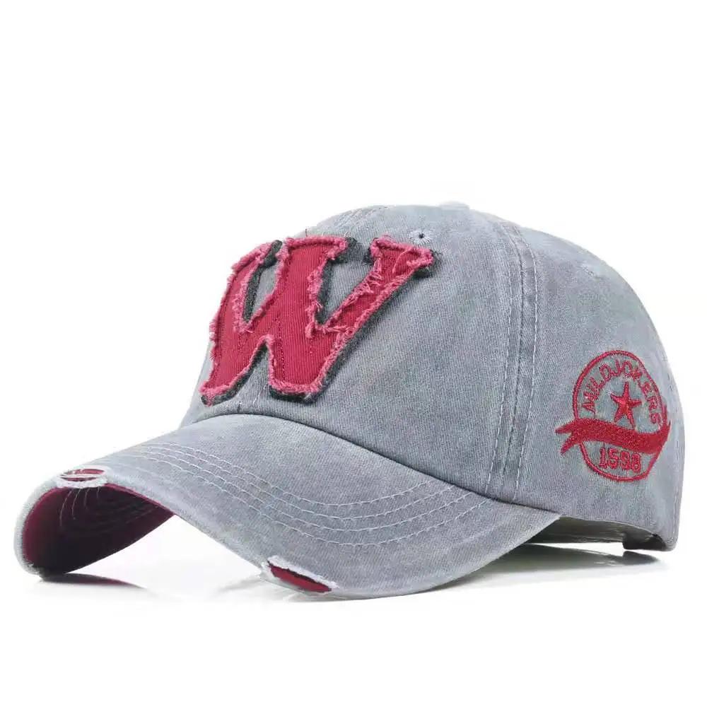 Casquette de Baseball en Denim délavée pour hommes et femmes, avec bordure brodée, chapeaux de solei