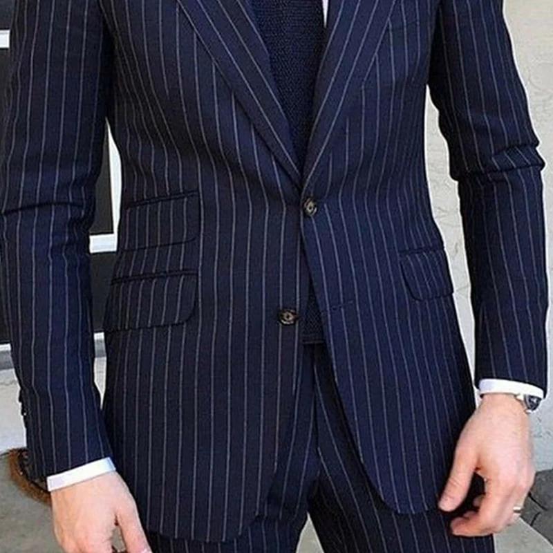 Costume 2 pièces à fines rayures pour hommes, coupe cintrée pour mariage formel, smoking, revers cra