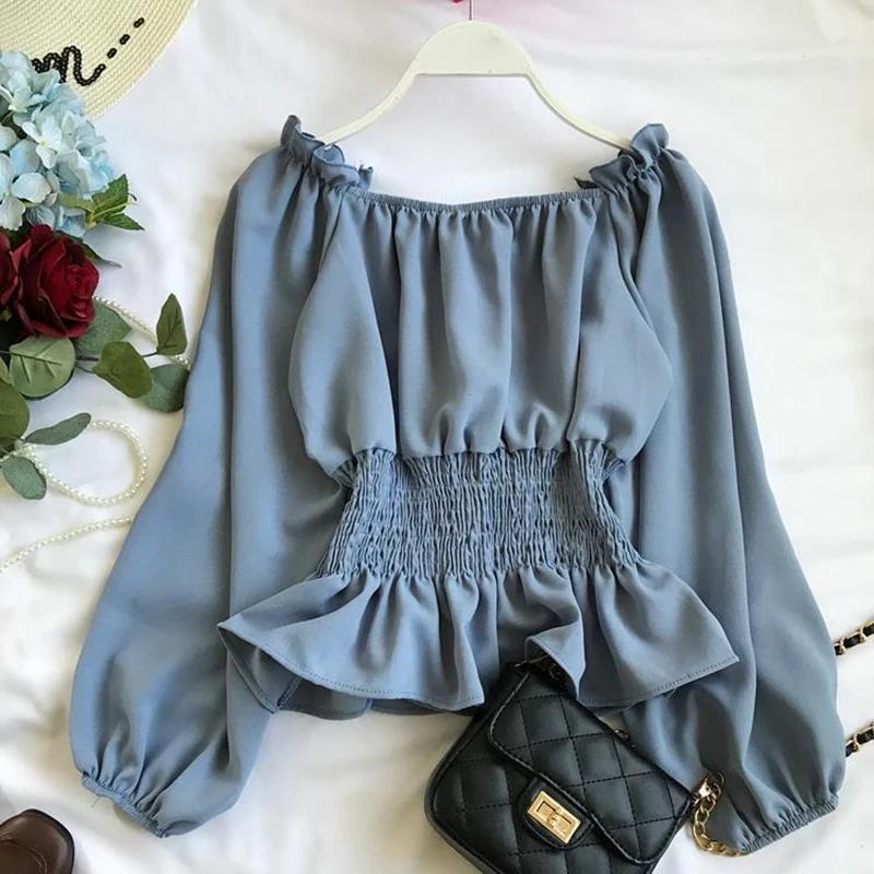Chemisier Élégant en Mousseline de Soie pour Femme, Chemise Blanche à Volants et Manches Bouffantes,