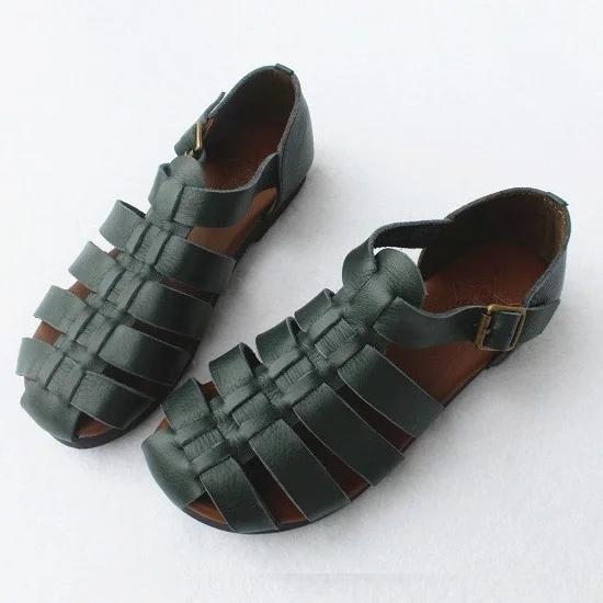 Careaymade-Sandales d'été en cuir de cirhide première couche, chaussures plates japonaises rétro à s