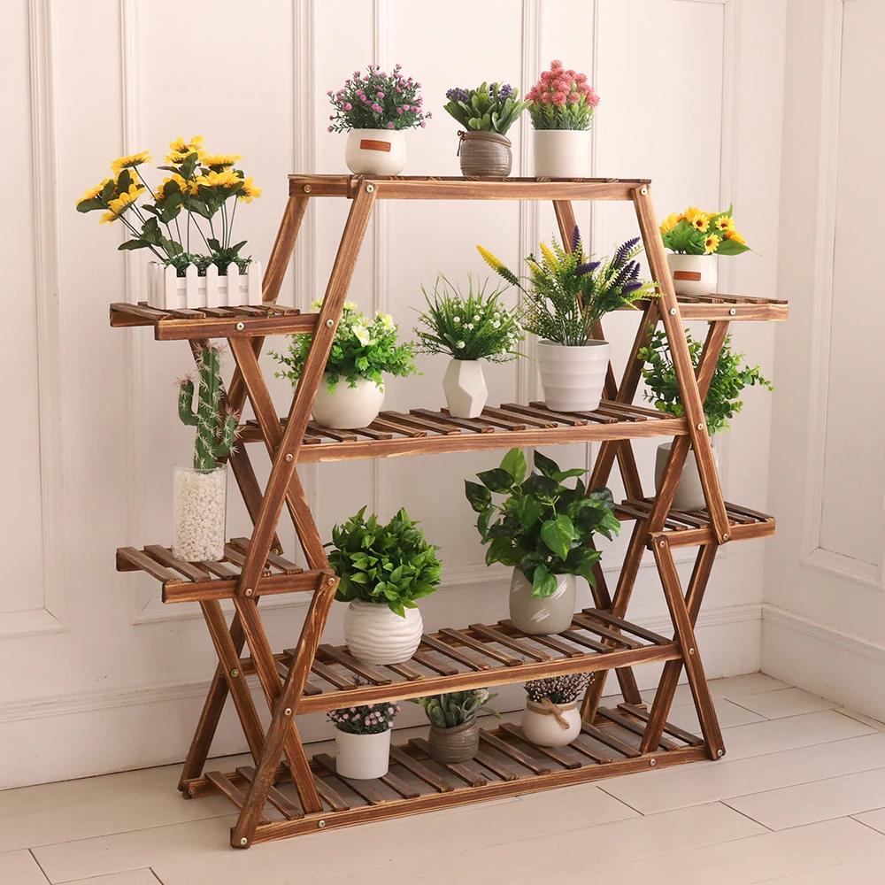 Grand support triangulaire pour plantes en bois, support de Pot de fleur d'intérieur à 6 niveaux, pr