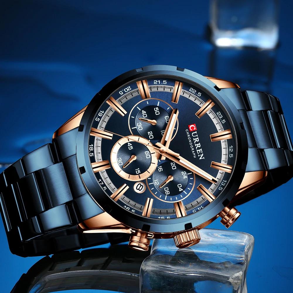 Curren montre pour hommes cadran bleu bracelet en acier inoxydable Date hommes d'affaires montres ét