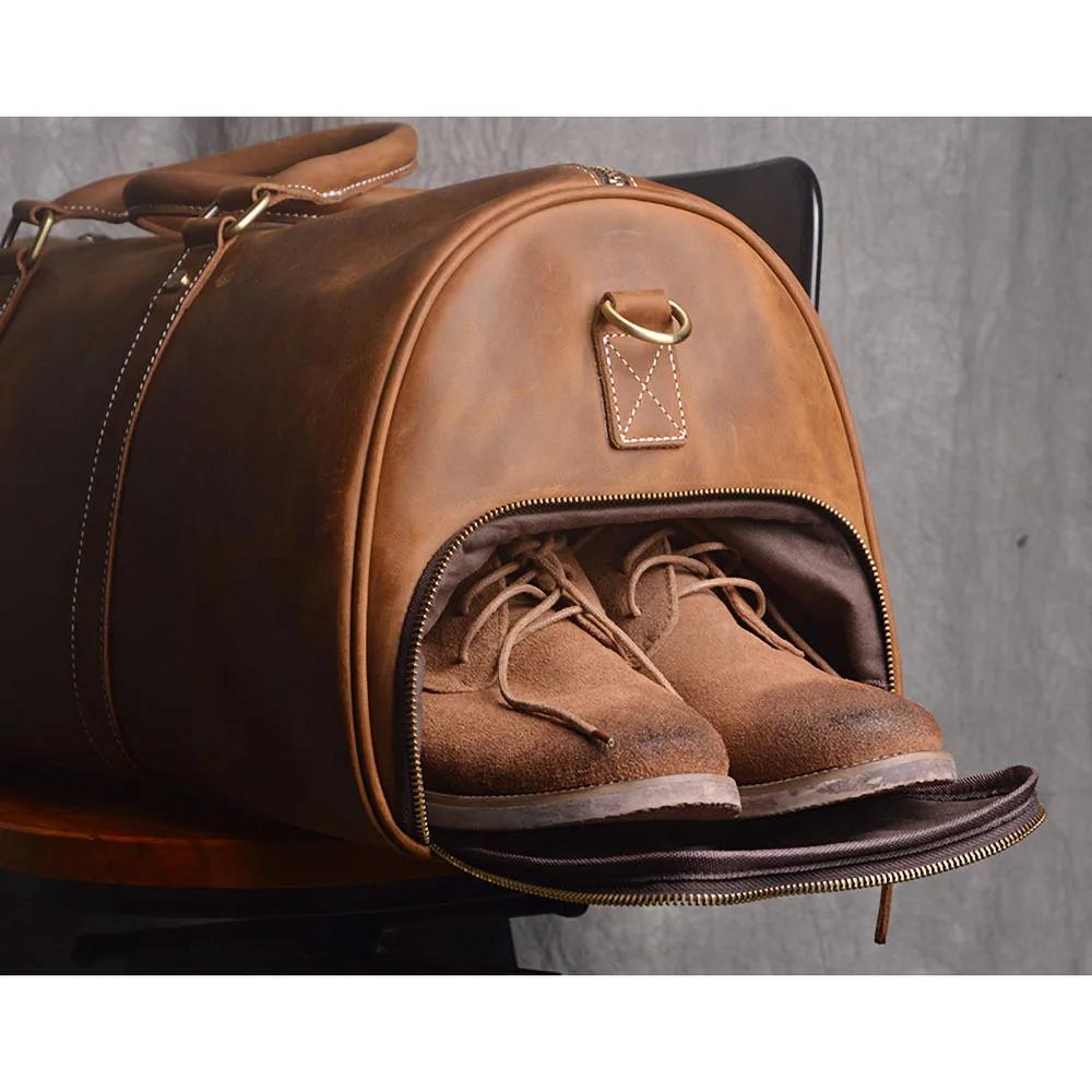 ZRCX – sac à main Vintage pour hommes, sac de voyage en cuir Geunine, grande capacité, messager à ba