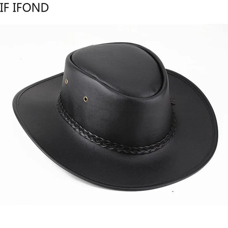 Chapeau de Cowboy Western en Faux Cuir pour Homme, Casquette Vintage de Jazz, de Haute Qualité, Auto