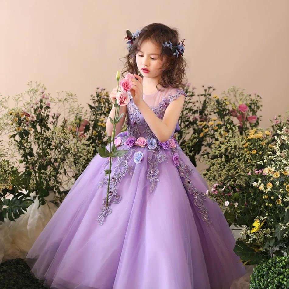 Robe de demoiselle d'honneur pour filles, robes de première communion pour enfants, robe de Rhen tul