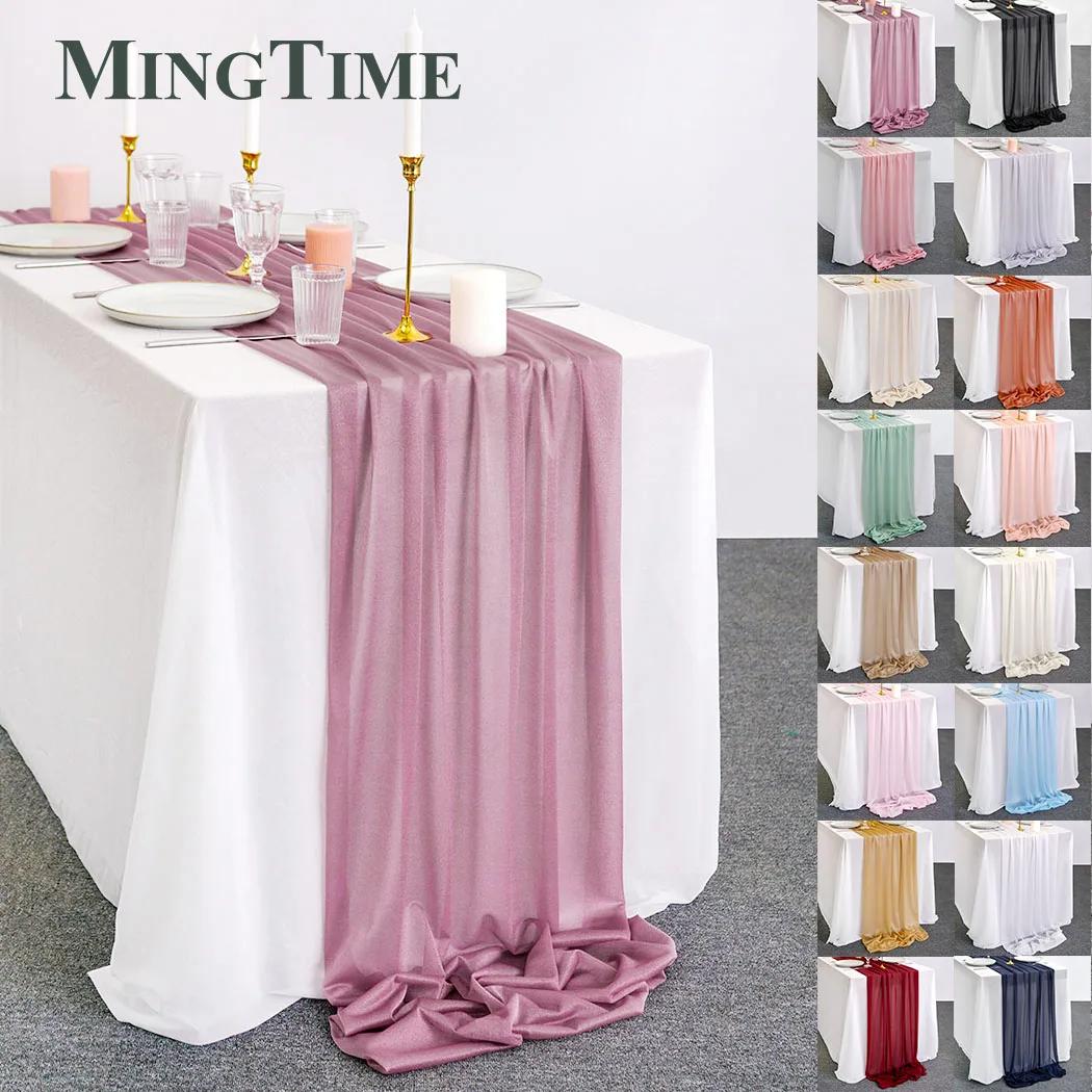 Chemin de Table en mousseline de soie transparente, couleur unie, bleu rustique, style Boho, fête de