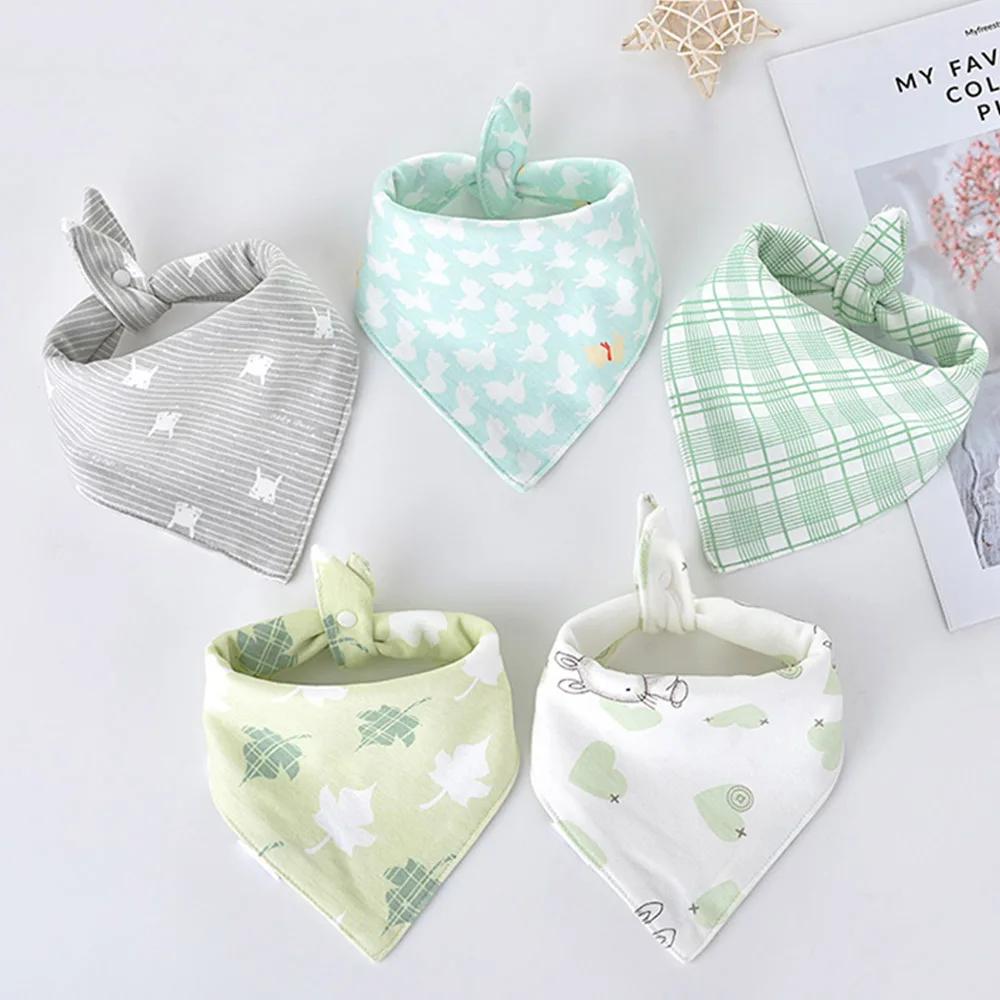Bavoirs Triangle Double en coton pour bébé, 5 pièces/lot, serviette de salive imprimée de dessin ani