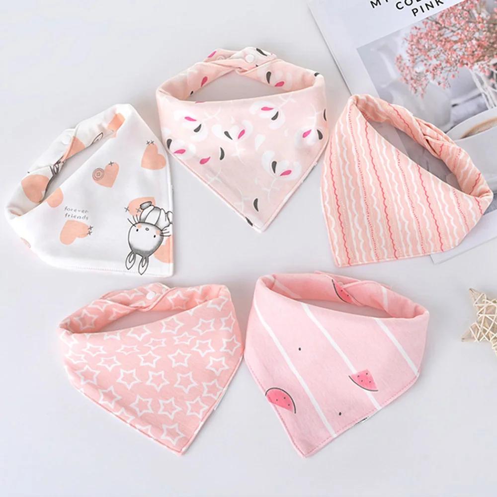 Bavoirs Triangle Double en coton pour bébé, 5 pièces/lot, serviette de salive imprimée de dessin ani