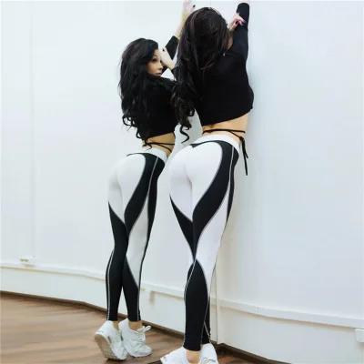Leggings en forme de coeur femmes nouveau rouge noir couleur taille haute pantalon Patchwork imprimé