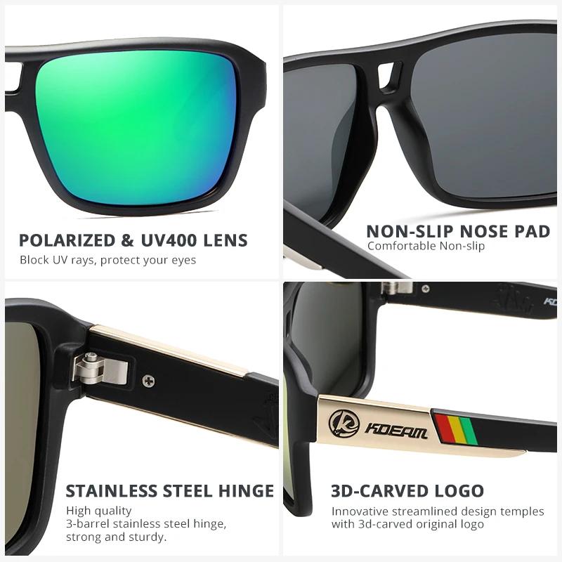 KDEAM-Lunettes de soleil polarisées Jam Lifestyle pour homme, verres solaires carrés, miroir flash, 