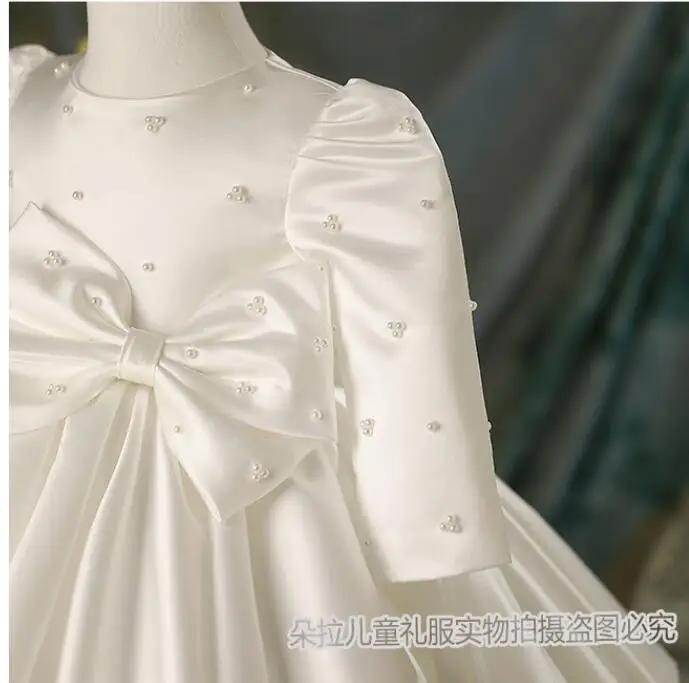 Robe de 1er anniversaire pour bébé fille, tenue de baptême à manches longues avec nœud Tutu, robe de