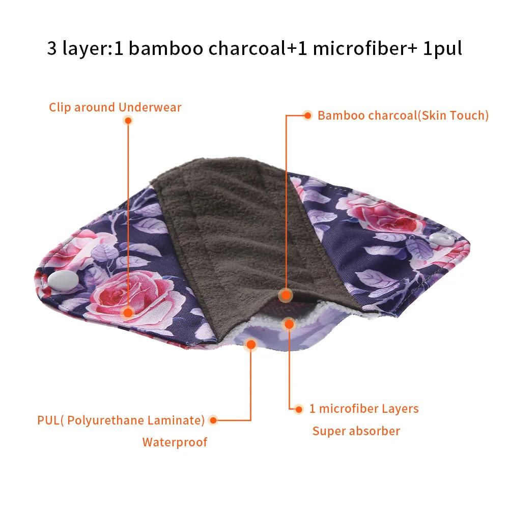 Serviettes hygiéniques réutilisables charbon bambou 10 pièces - Doublure lavable maternité et règles