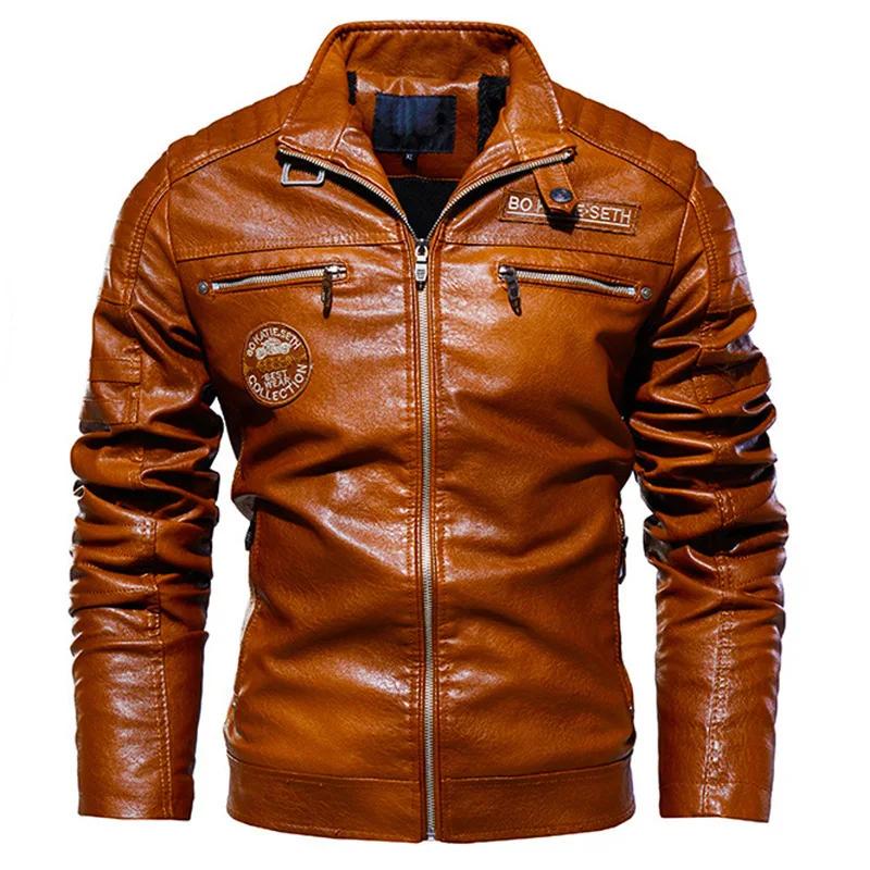 Veste en cuir PU pour homme avec col montant, coupe-vent décontracté, manteau de moto, grande taille