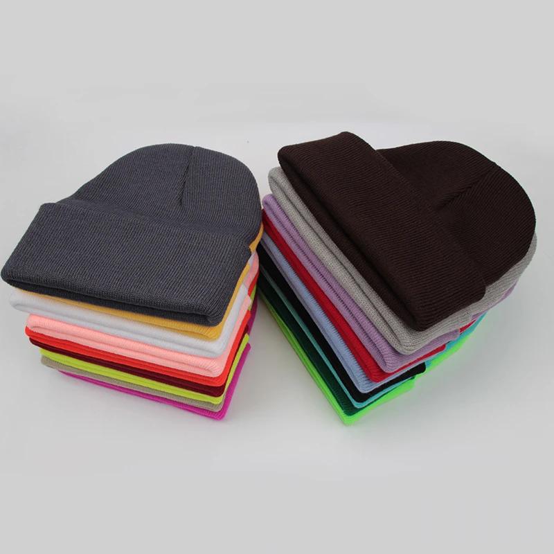 Bonnet unisexe solide automne hiver mélanges de laine doux chaud bonnet tricoté hommes femmes SkullC