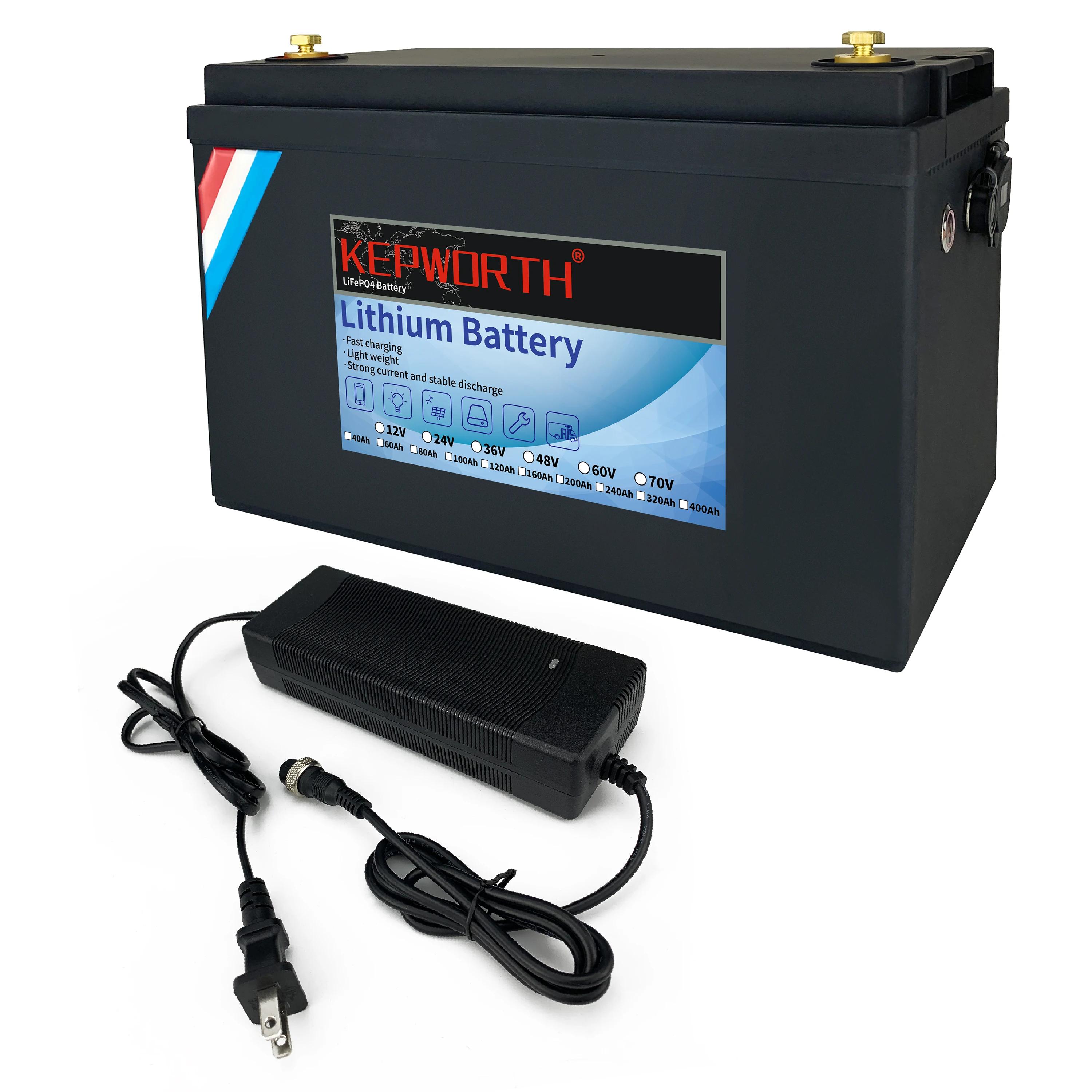 Batterie au Lithium fer Phosphate 12V 24V KEPWORTH LiFePO4 avec BMS 50 100 120 135 300Ah pour voitur