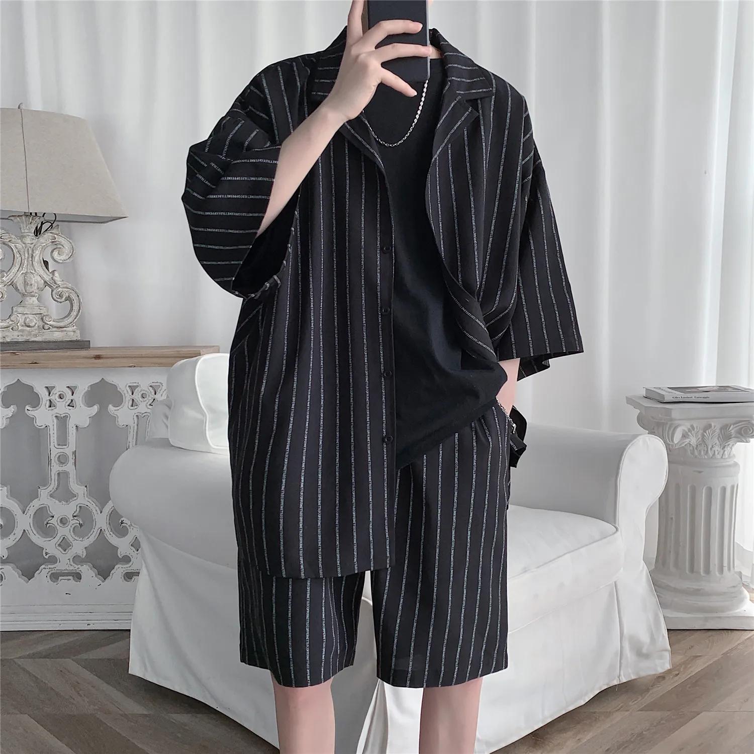 Veste et short de survêtement de Style coréen pour hommes, ensemble 2 pièces, costume de sport à ray