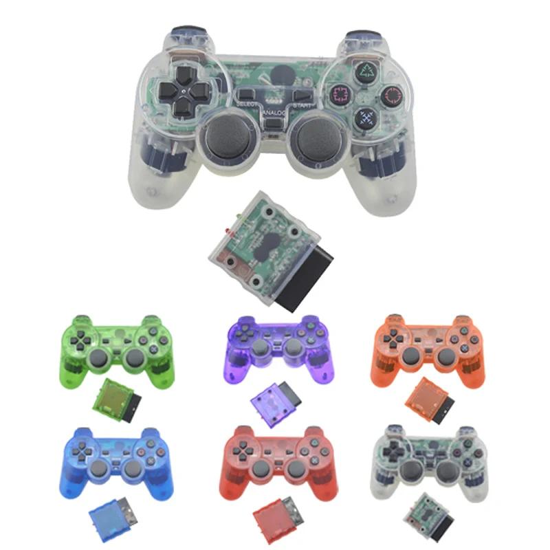 Manette de jeu sans fil de couleur transparente pour PS2, contrôleur Bluetooth à vibrations 2.4G, co