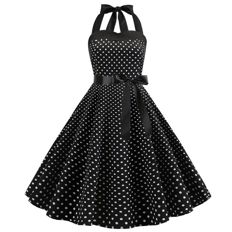 Robe Sexy rétro blanche à pois, Hepburn, Vintage, col licou, Robe de soirée, années 50 et 60, Pin Up