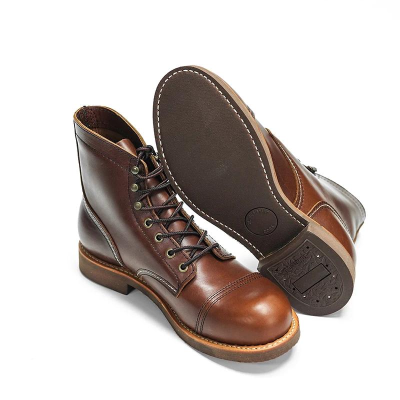 Bottes de moto robustes pour hommes, durables, soudées Goodyear, Vintage, huile, cuir véritable, Pun