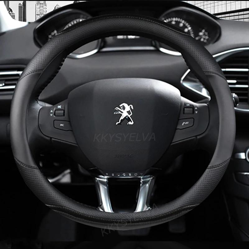 Housse de volant de voiture en Fiber de carbone + cuir, pour Peugeot 208 2012 ~ 2018 Peugeot 308 201