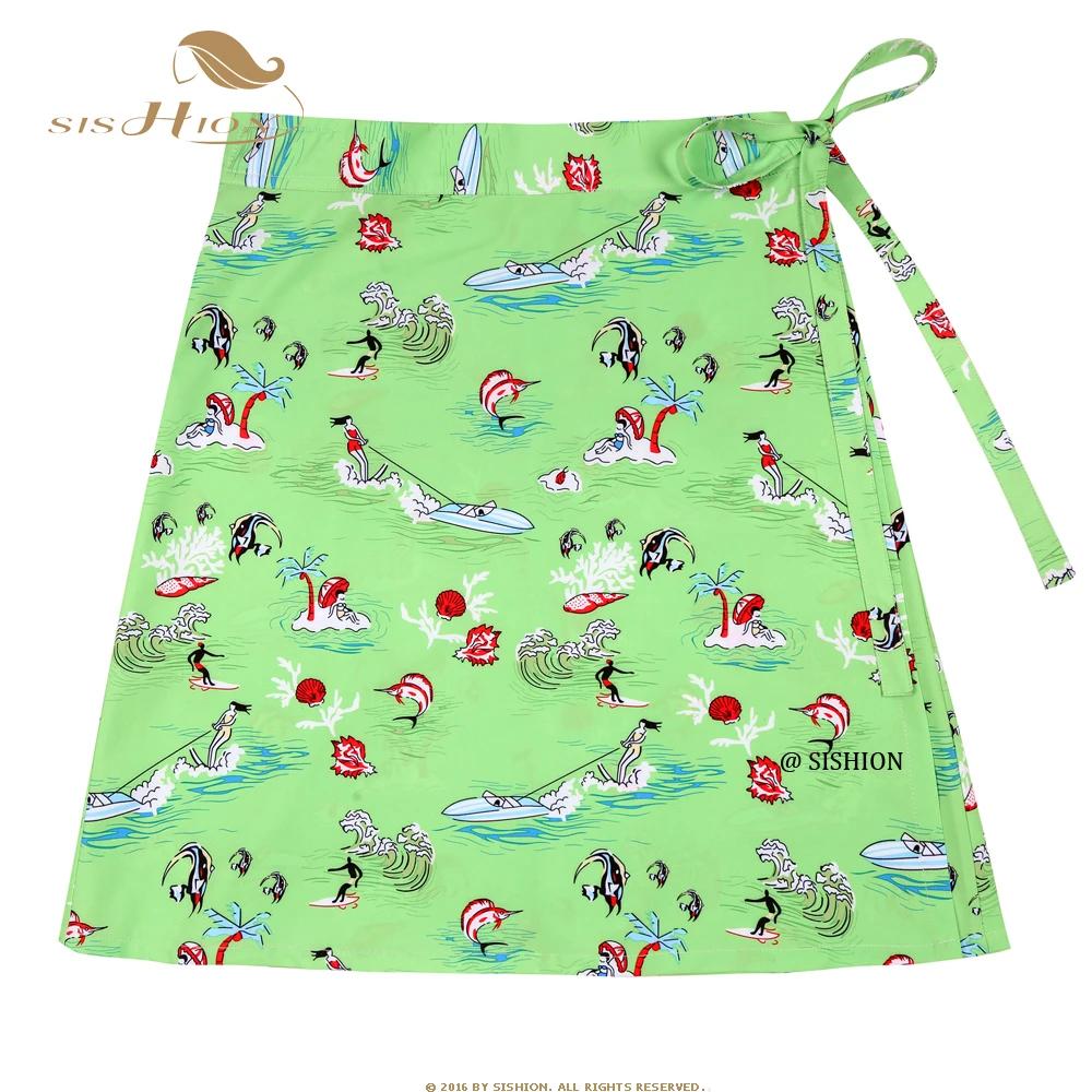 SISHION – jupe Sarong de plage, style Boho, Sexy, longueur aux genoux, verte, à envelopper rapidemen