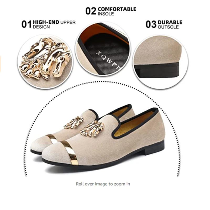 Mocassins en velours beige pour hommes, chaussures de soirée formelles, chaussures décontractées, mo