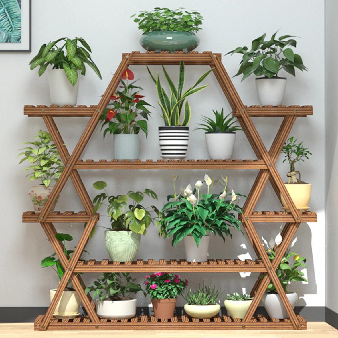 Grand support triangulaire pour plantes en bois, support de Pot de fleur d'intérieur à 6 niveaux, pr
