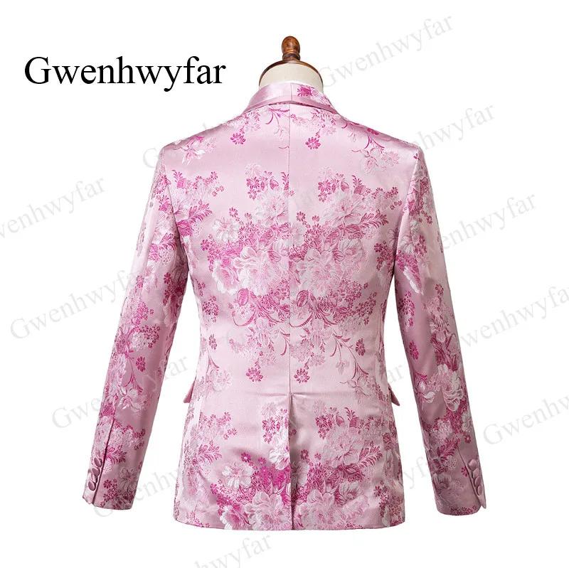 Gwenhwyfar rose hommes Tuxedos Floral 2026 haute qualité mâle fête Tuxedos 3 pièces coupe ajustée ch