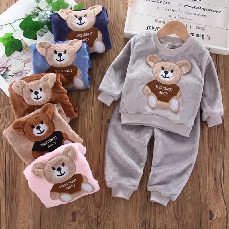 Nouveau hiver bébé filles garçons Homewear ensembles automne mode flanelle polaire vêtements enfants