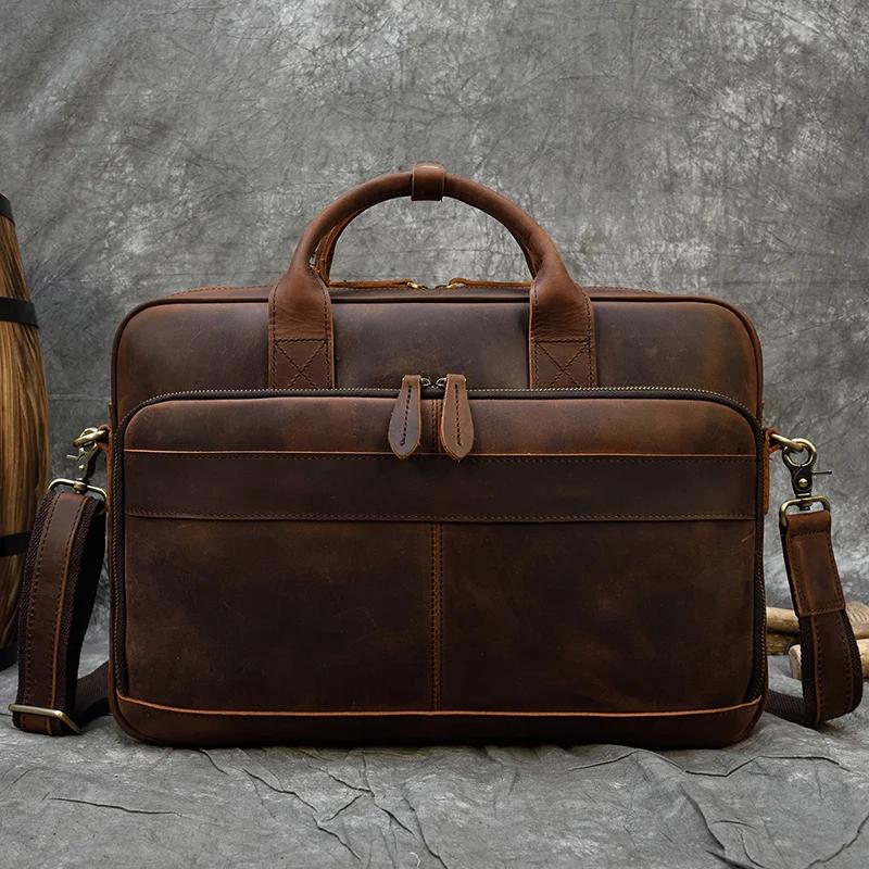 Porte-documents rétro pour ordinateur portable, sacs à main en cuir véritable, sac d'affaires décont