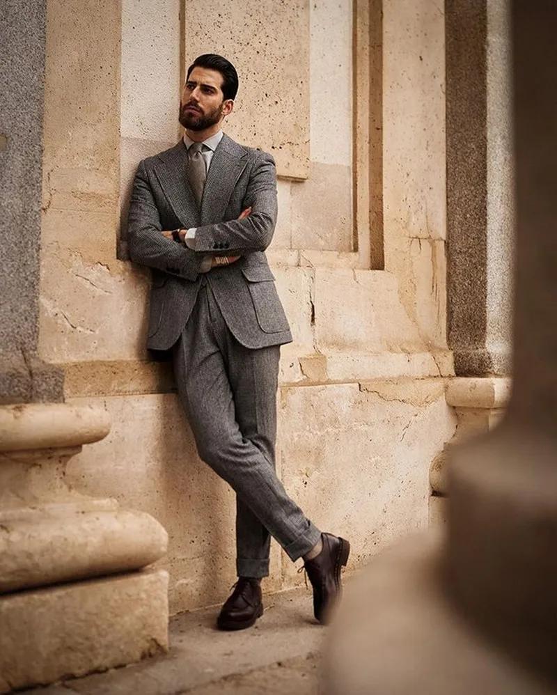Costumes sur mesure pour hommes, 2 pièces, revers, petit tissu pied-de-poule, formel, mariage, décon
