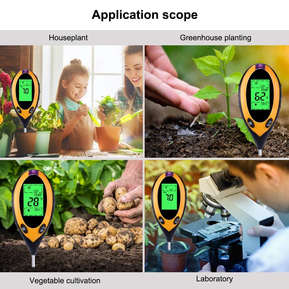 Yieryi – testeur numérique de PH du sol 4 en 1 avec lumière noire, moniteur d'humidité et de tempéra