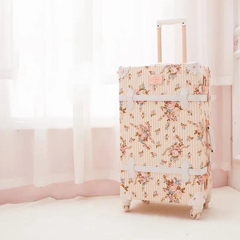 Valise de voyage Vintage pour femmes, ensemble de sac à main, chariot d'embarquement, bagages, roue 