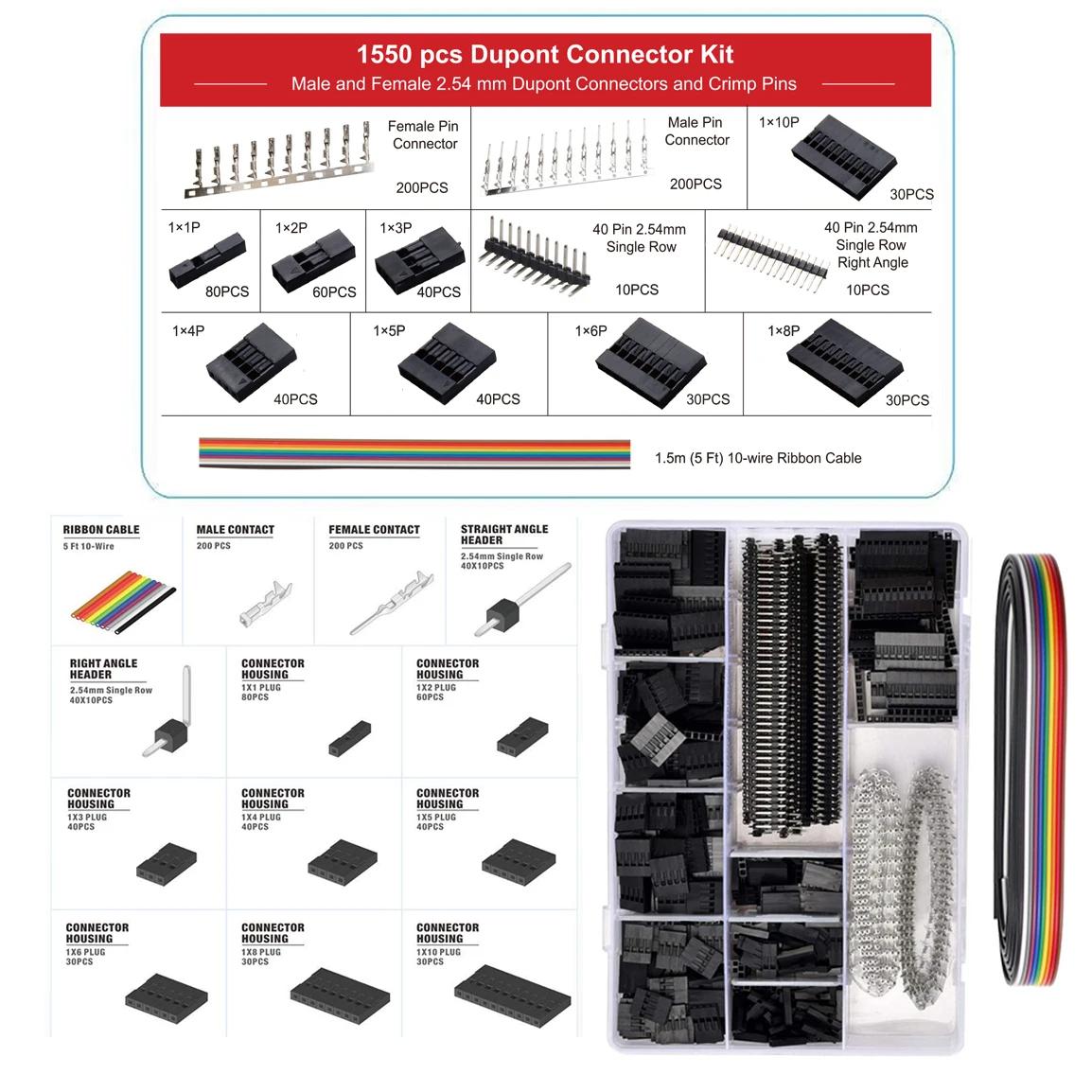 SN-01BM Kit d'outils de sertissage pince à sertir à cliquet avec 1550 connecteurs Dupont 2.54mm et 7