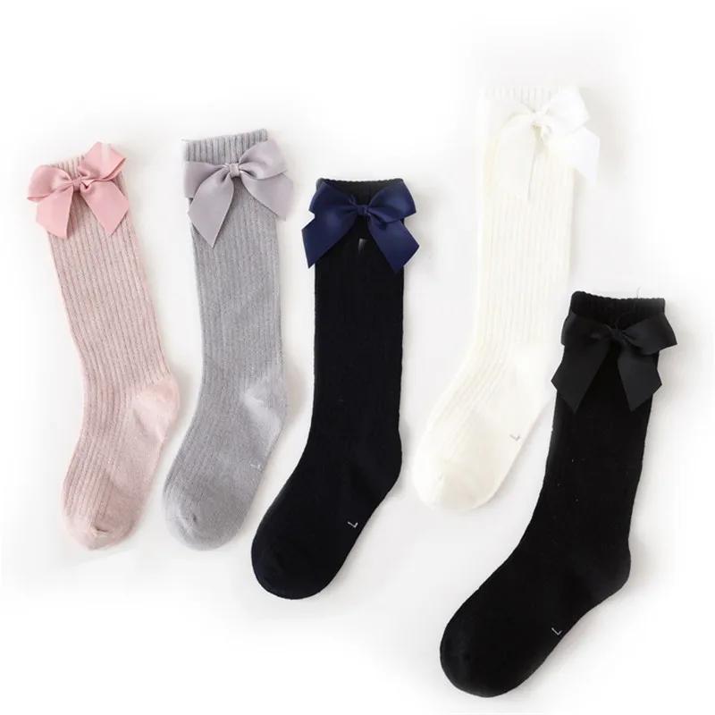 Chaussettes en coton pour petites filles de 0 à 8 ans, chaussettes longues et douces avec nœuds, cha