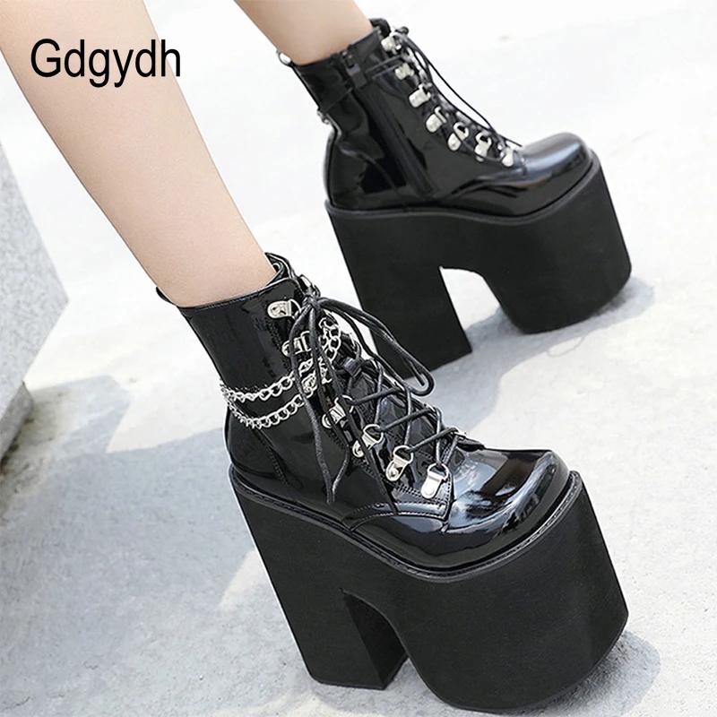 Gdgydh-Bottines de rinçage de scène de boîte de nuit pour femmes, chaussures punk gothiques à talon 