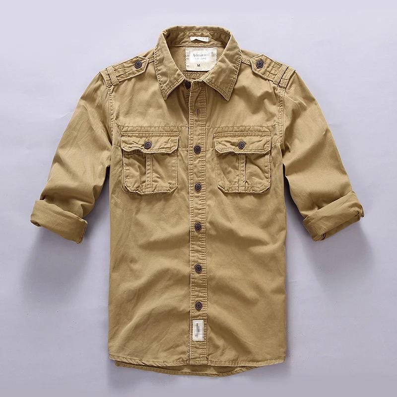 CamSolomon-Chemises cargo militaires pour hommes, chemises en coton et lin pour hommes, manches long