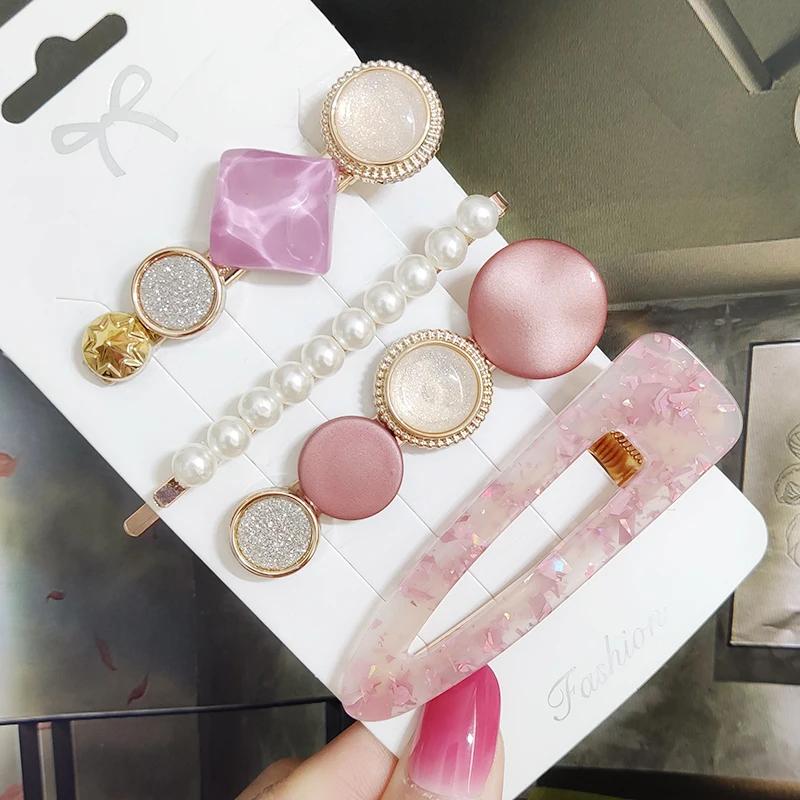 Ensemble de pinces à cheveux en perles pour femmes, épingles à cheveux coréennes, barrettes géométri