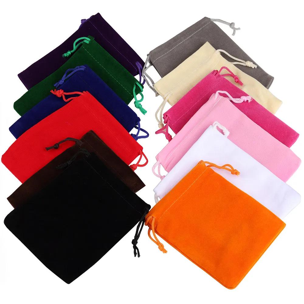 Sac cadeau en velours avec bord de couleur dorée, 25/50 pièces/lot, 5x7 7x9 9x12cm, sac d'emballage 