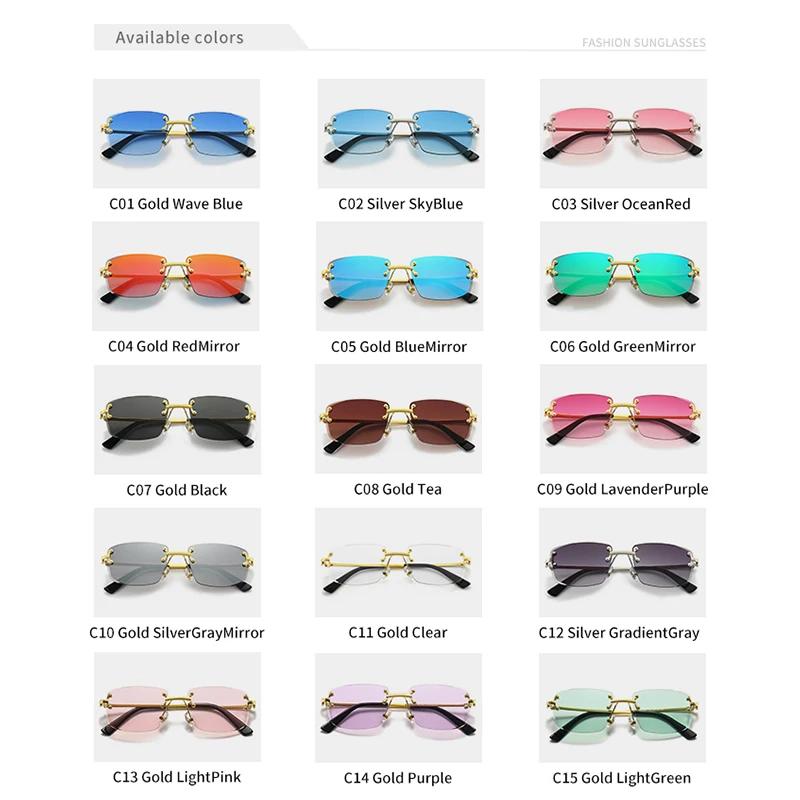 HBK-Lunettes de soleil carrées sans monture pour homme, verres dégradés bleus, métal de qualité supé