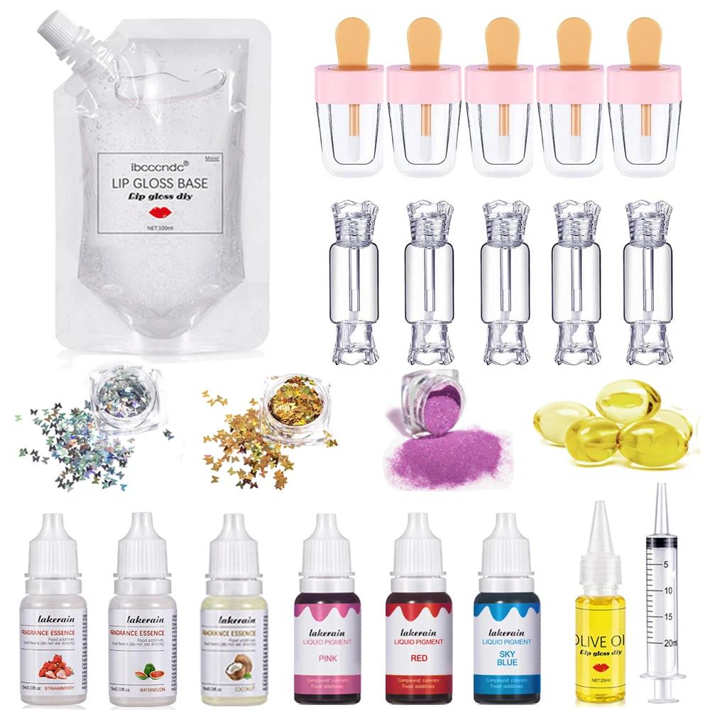 Kit de brillant à lèvres transparent, Gel de Base hydratant, 100ml, avec Tubes de brillant à lèvres,