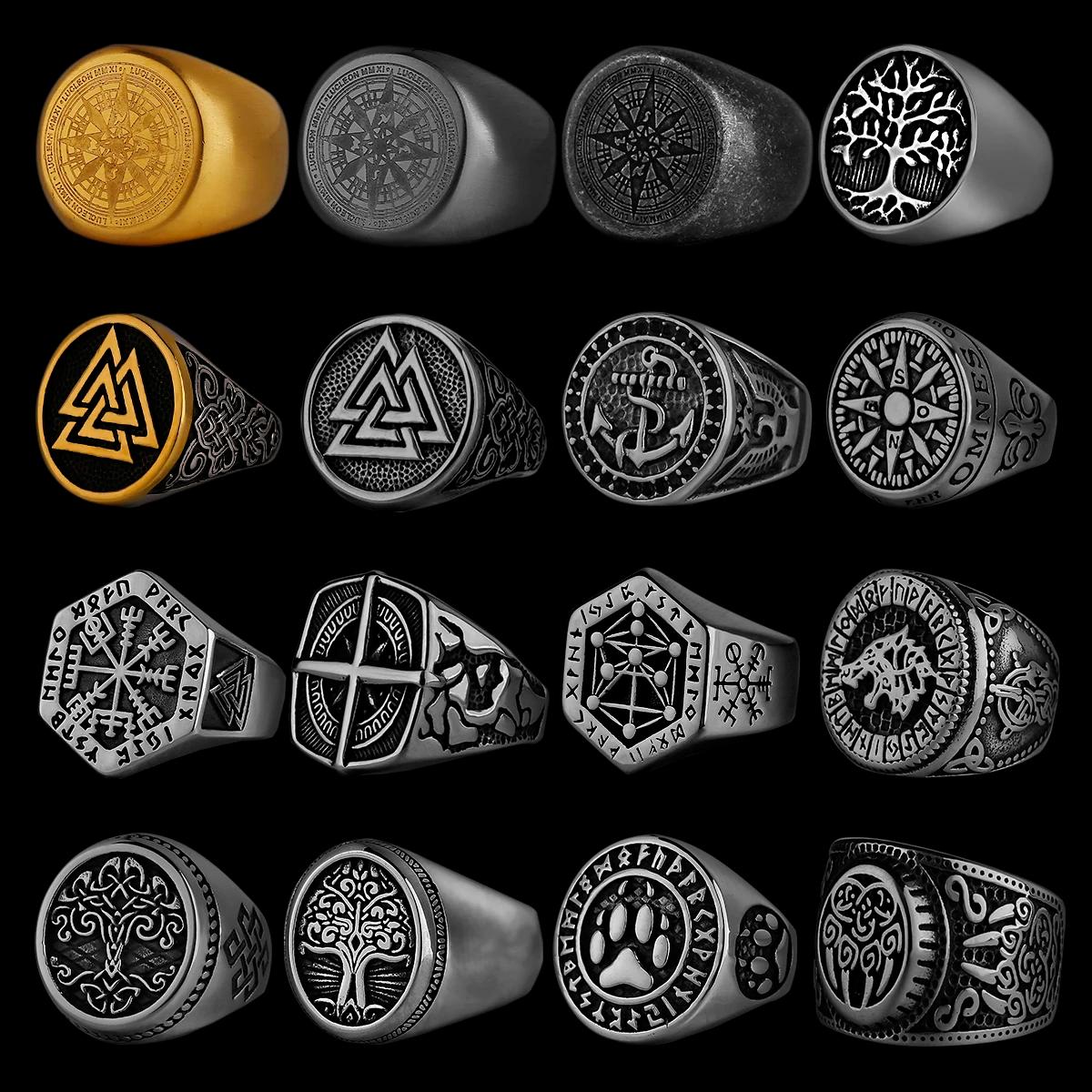 Anneau Viking nordique en acier inoxydable, boussole ancre, arbre de vie, Rune Viking, loup, pour ho