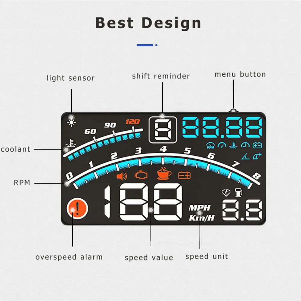 Vjoycar V41 plus récent affichage tête haute voiture OBDII EUOBD 5.5 "projecteur de pare-brise HUD a