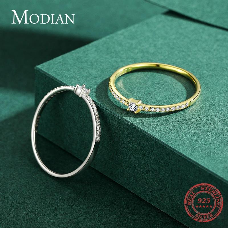 Modian 2021 réel 925 en argent Sterling Simple carré clair CZ charme couleur or bagues pour les femm