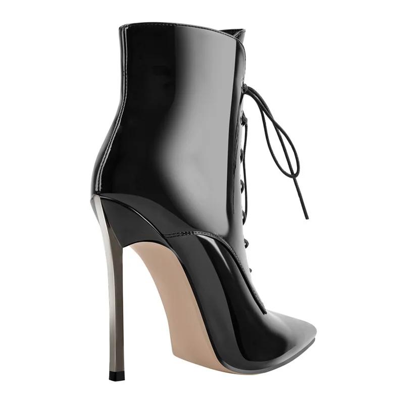 DALTolmaker-Bottes de rinçage à lacets pour femmes, bottes pointues en métal, talon haut fin, fermet