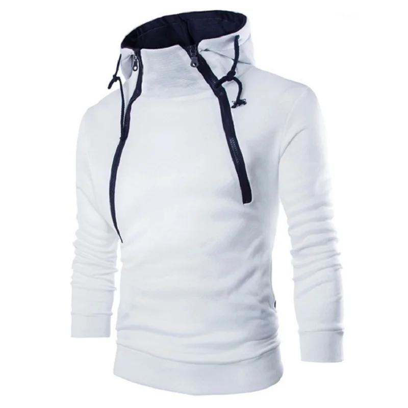 Sweat à capuche à manches longues pour homme, pull à col haut avec fermeture éclair, manteau noir